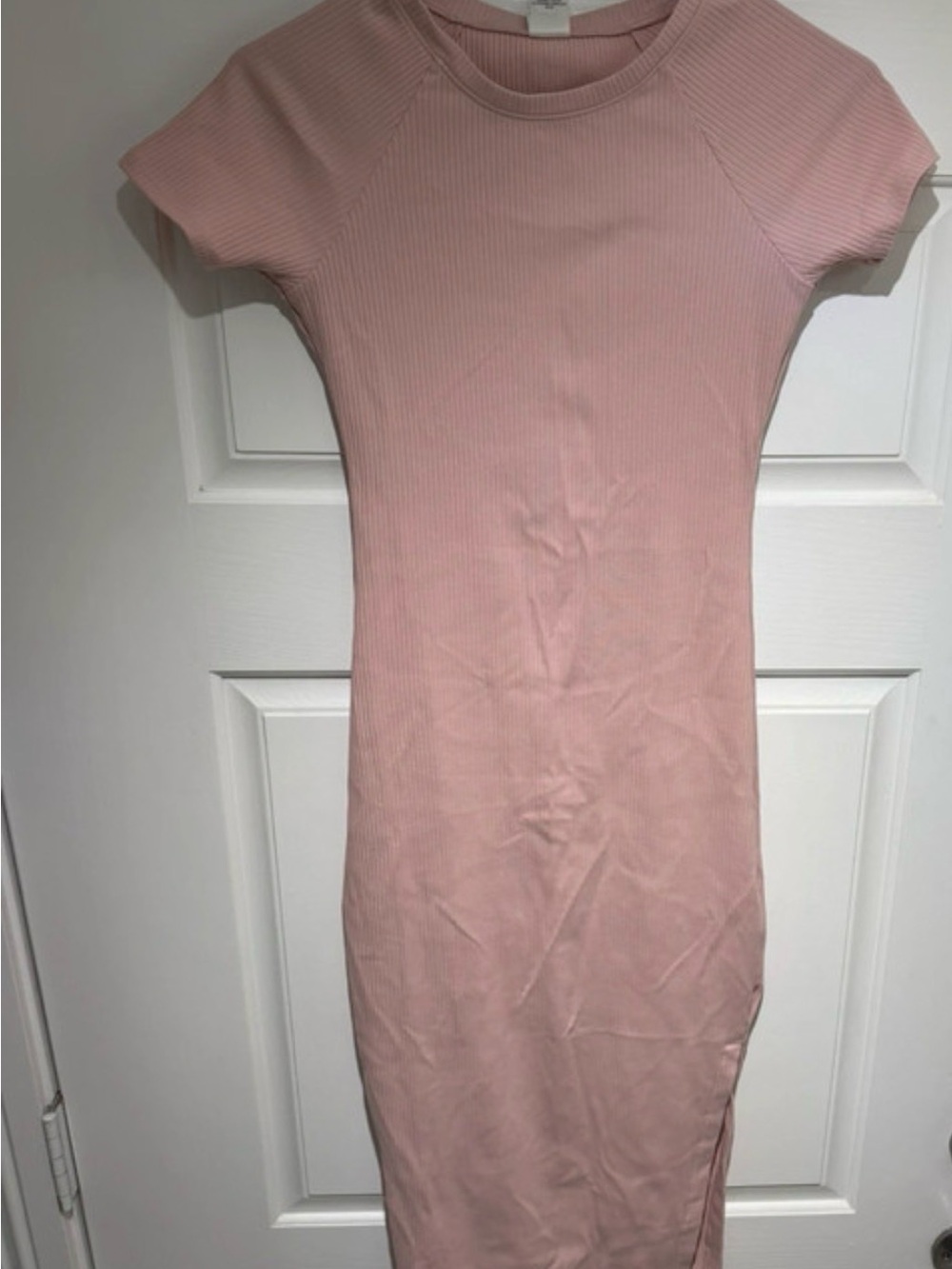 PINK Victoria's Secret Ribbed Short Sleeve Midi Dress - Blush Pink